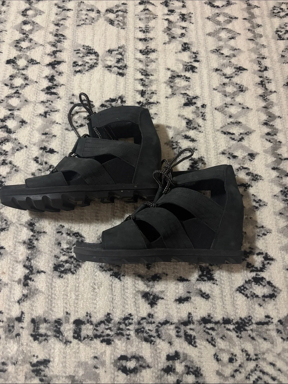 Sorel Black Lace-Up Wedge Sandals